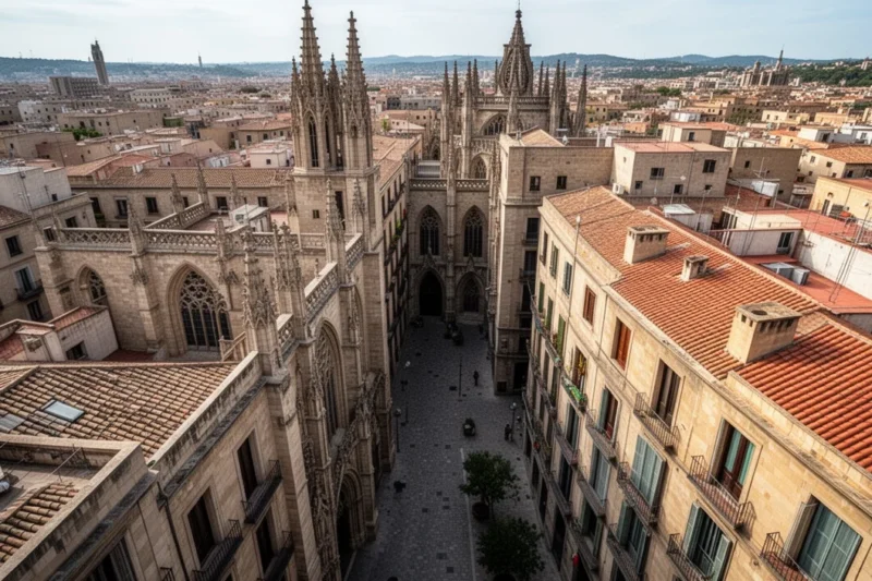 A picturesque view of an ancient street in Barcelona's Gothic Quarter