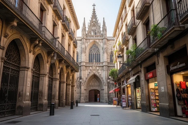 Calles históricas del Barri Gòtic con arquitectura antigua