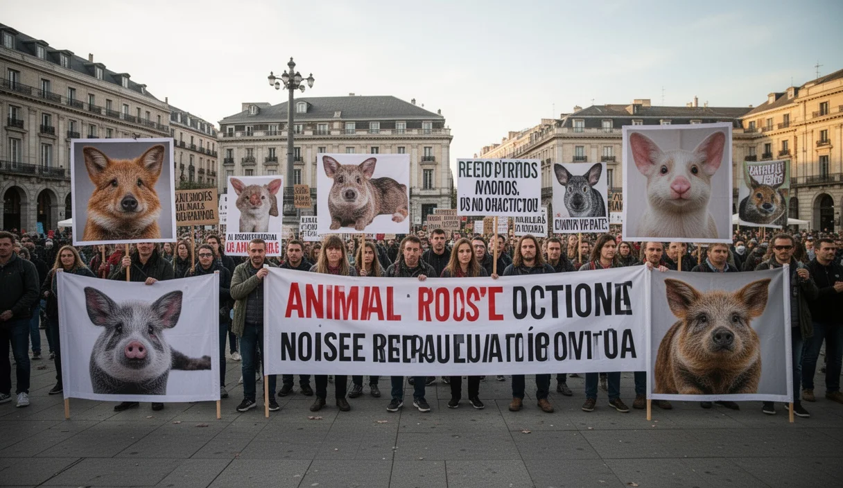 Banners displayed at a protest against firework noise in Barcelona's plaza Sant Jaume.