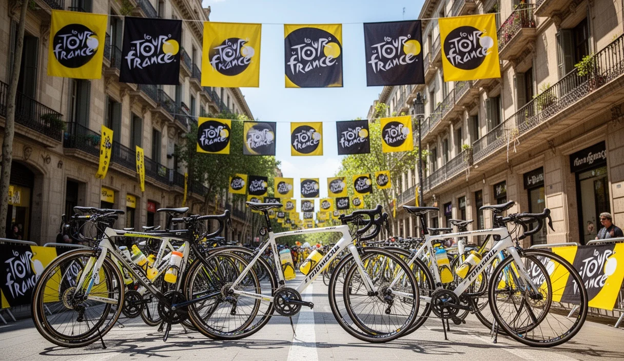 Street decorated for a cycling festival in Barcelona