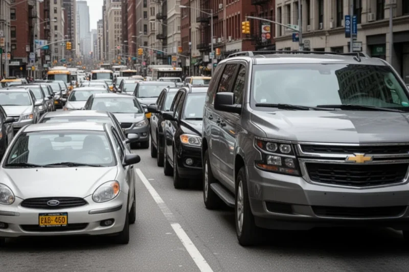 Urban street scene showing parked cars highlighting size differences