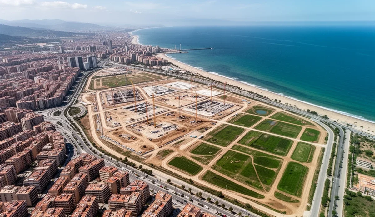 Vista aérea del área costera entre Barcelona y Sant Adrià con proyectos urbanos en desarrollo