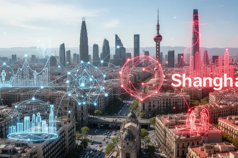 Vista panorámica de Barcelona destacando elementos culturales relacionados con Shanghai
