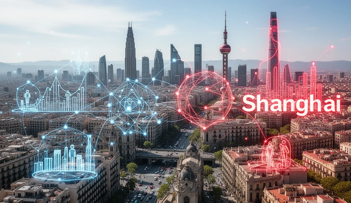 Vista panorámica de Barcelona destacando elementos culturales relacionados con Shanghai