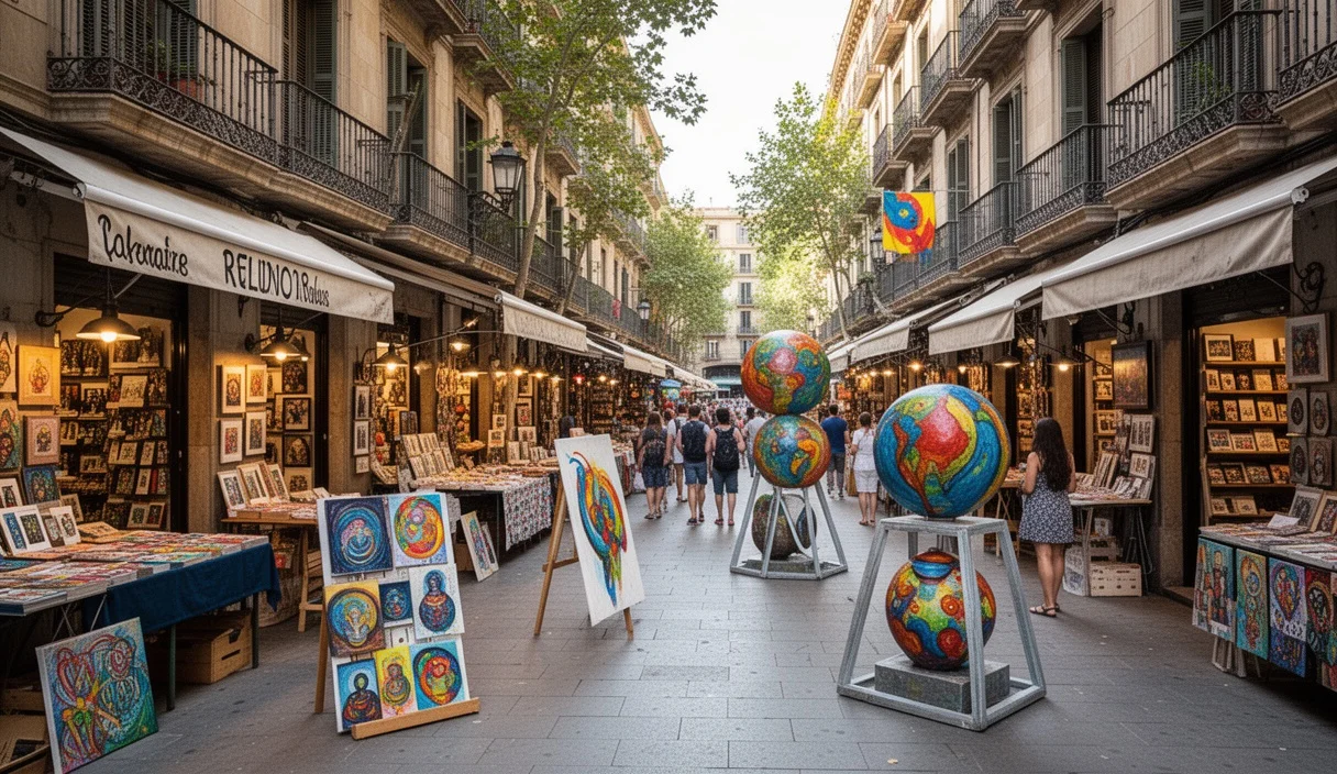 Mercado callejero vibrante en Barcelona durante un festival cultural