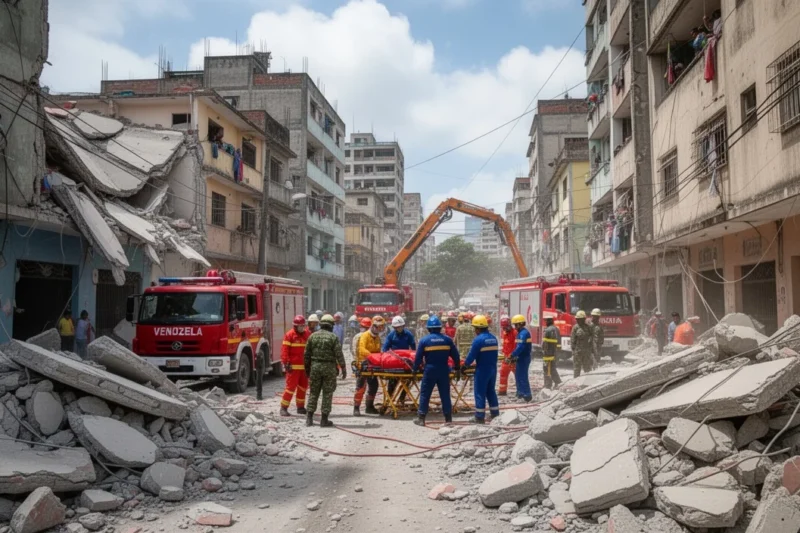 Operación de rescate tras un terremoto en una zona urbana afectada