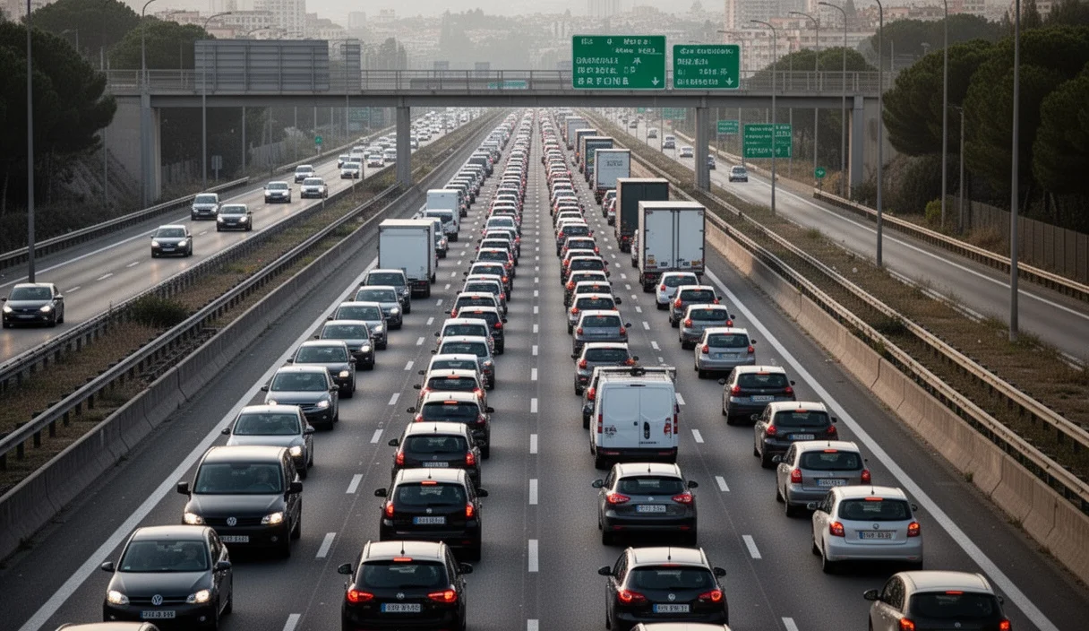Congestión vehicular en carreteras saliendo de Barcelona durante el fin de semana previo a Sant Joan