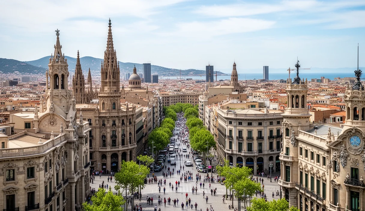Vibrant street scene in Barcelona filled with tourists enjoying their visit