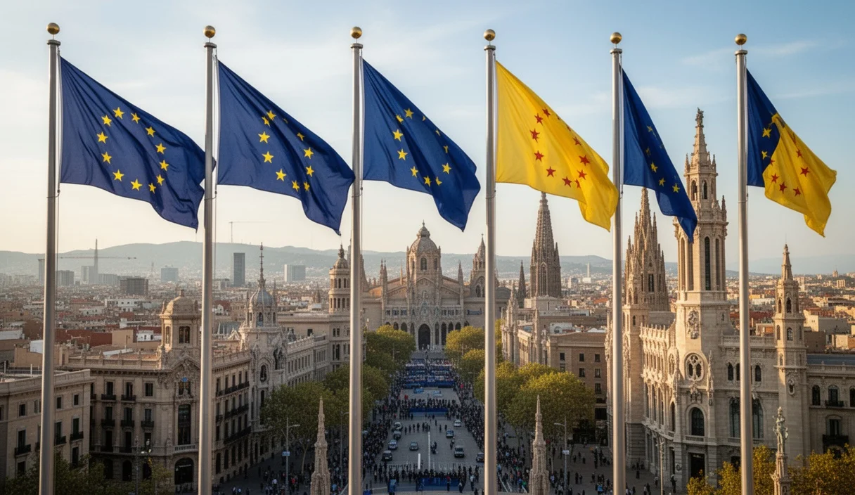 Vista panorámica de Barcelona durante las celebraciones del aniversario de adhesión a la UE