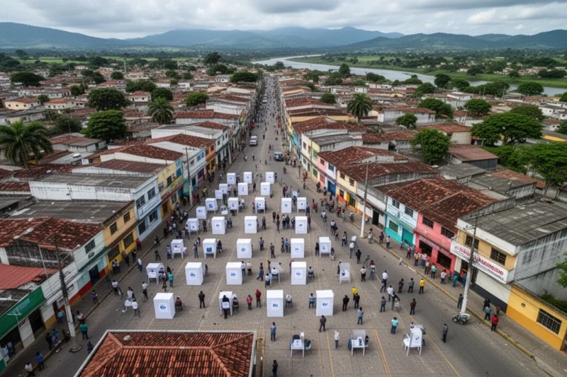 Vista aérea de Barrancabermeja durante las elecciones presidenciales colombianas.