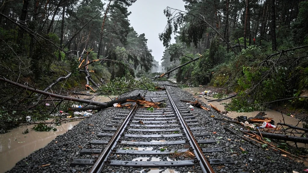 Vías ferroviarias afectadas por caídas de árboles tras una tormenta