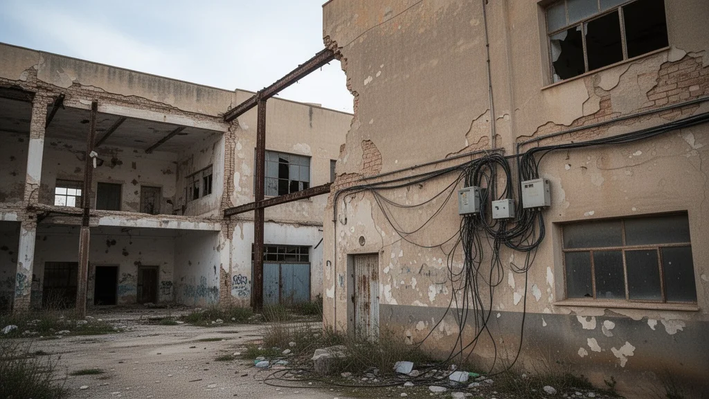 Naves industriales abandonadas con daños visibles en Canet de Mar