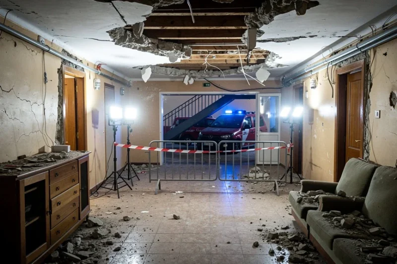 Techo colapsado en un edificio residencial antiguo en Sant Adrià