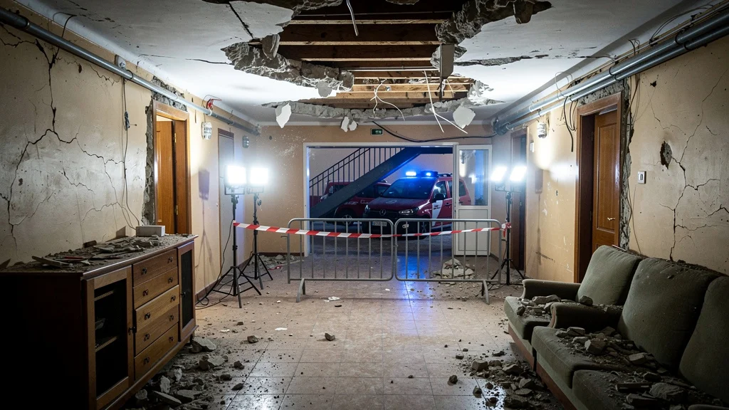 Techo colapsado en un edificio residencial antiguo en Sant Adrià