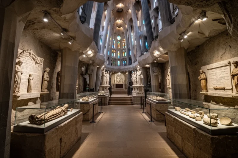 Underground view showcasing historical elements alongside modern infrastructure at Sagrada Família