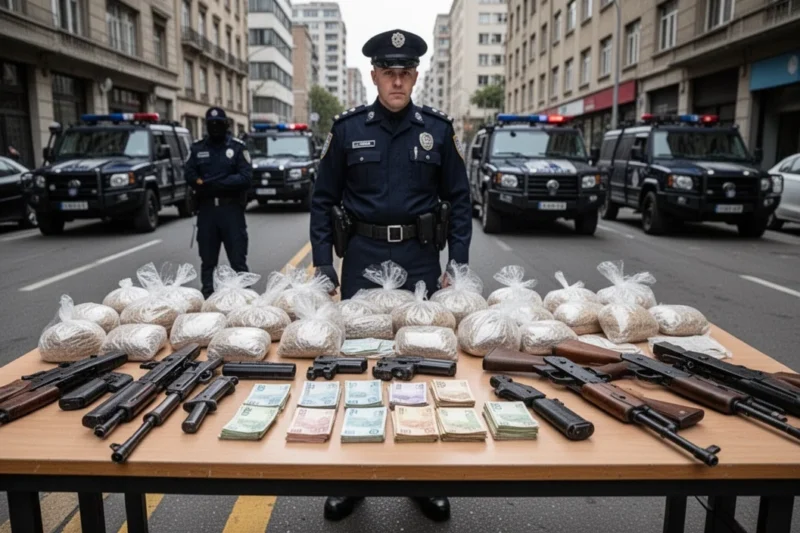 Seized apartment interior showing evidence from a drug bust