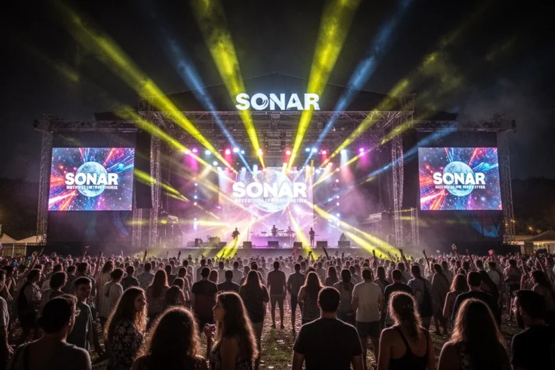 An empty concert venue showing remnants after a music festival