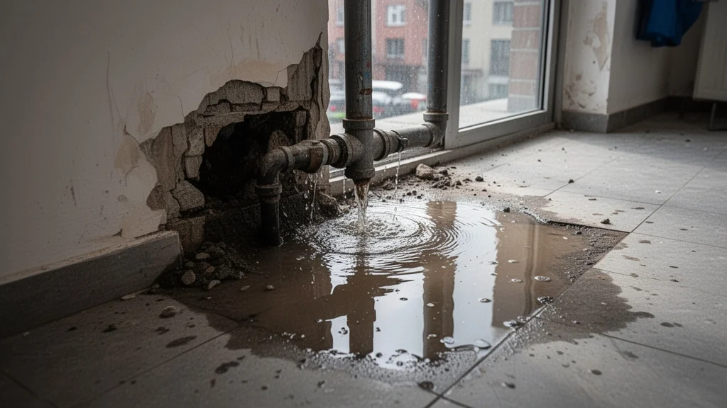 Fuga de agua en un edificio urbano tras intento de robo