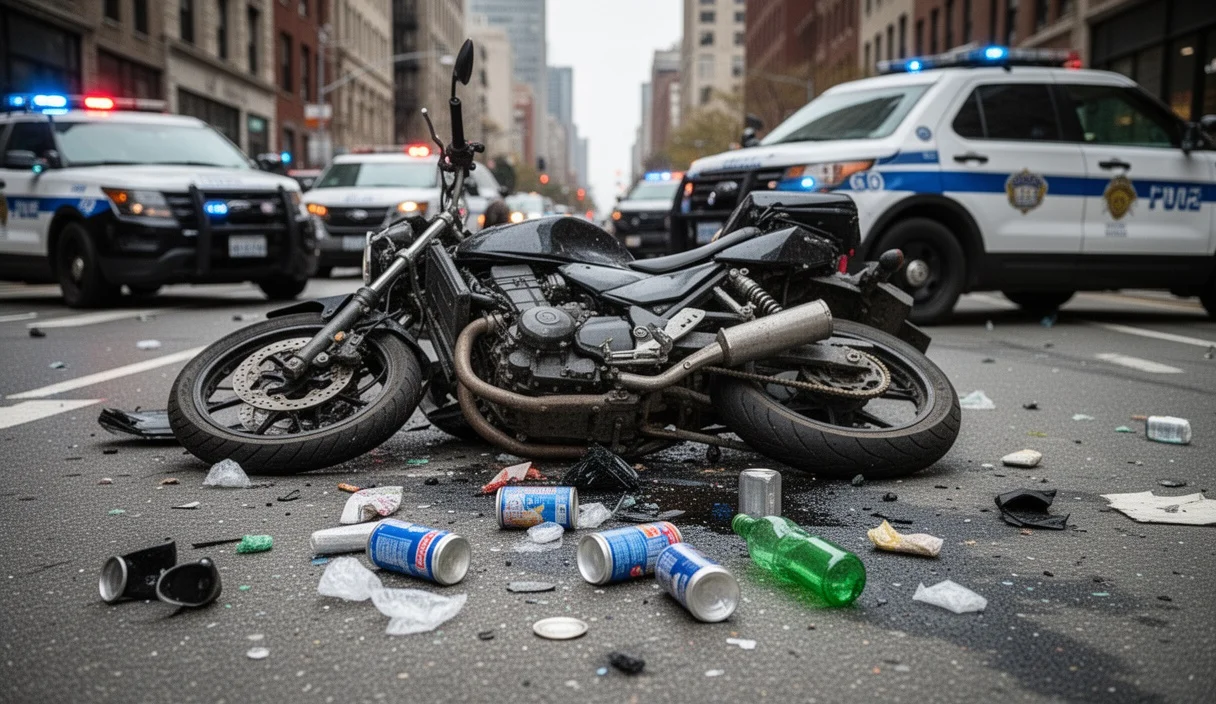 Escena del accidente entre motos donde se descubrieron drogas ocultas