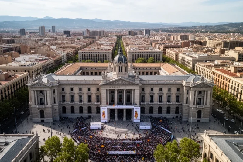 Vista aérea del Parlament de Catalunya durante la celebración del aniversario del AMB.