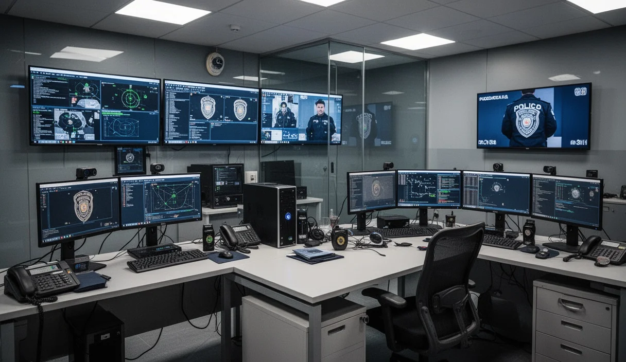 Estación policial moderna en Barcelona con equipos tecnológicos