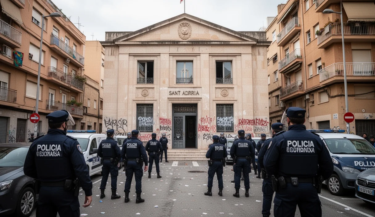 Presencia policial alrededor del ayuntamiento durante protestas contra los desahucios