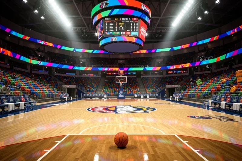 Vista general del Palau Blaugrana durante un emocionante partido de baloncesto