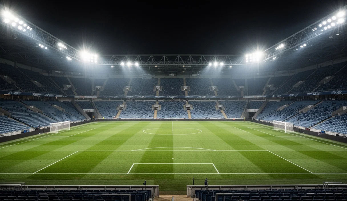 A vibrant stadium scene capturing intense football atmosphere without identifiable individuals
