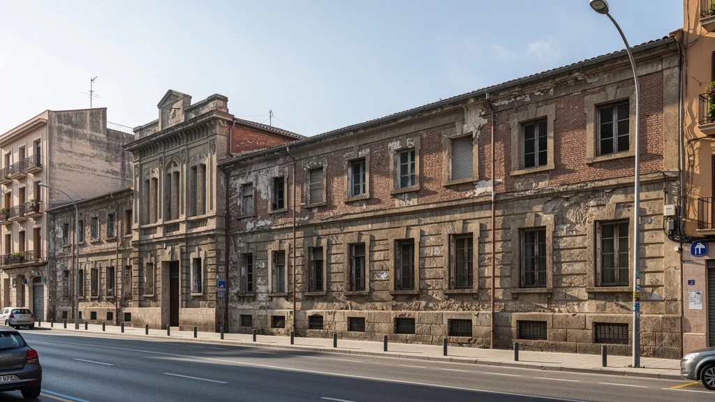 Vista del antiguo Instituto B9 en Badalona rodeado de su entorno urbano