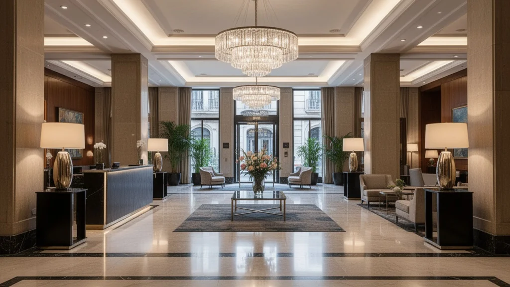 Lobby elegante del hotel Majestic renovado en Barcelona