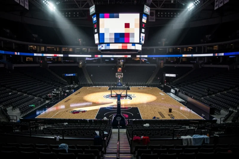 Vista general del Palau Blaugrana vacío tras la derrota del Barcelona