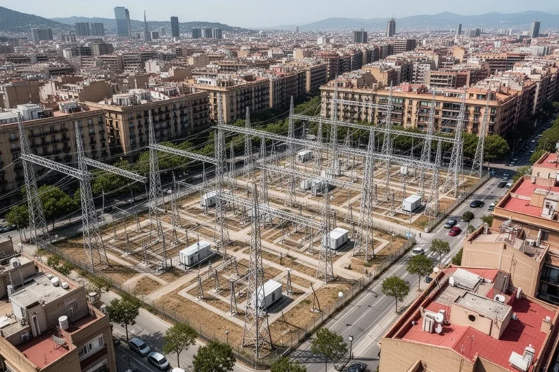 Barcelona skyline featuring ongoing upgrades to electrical infrastructure