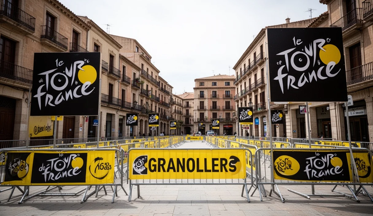 Preparations in Granollers for the Tour de France with barriers and signage