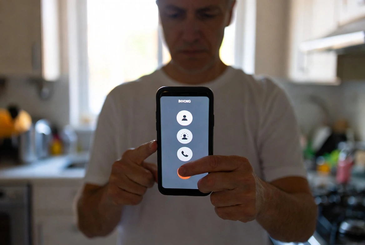 Persona recibiendo una llamada entrante de un número desconocido en su teléfono móvil