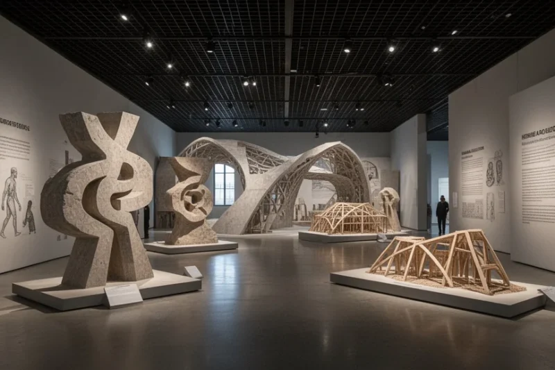 Espacio expositivo moderno relacionado con la historia de la arquitectura