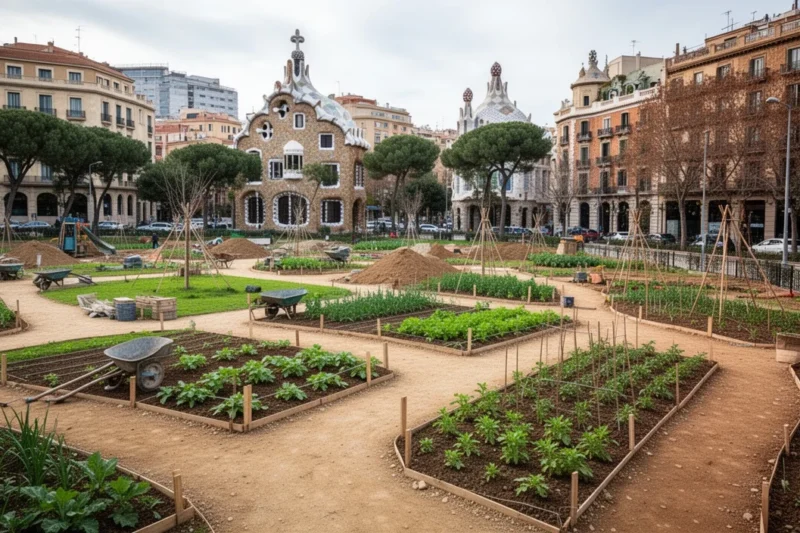 Obras en los jardines Font del Carbó en Gràcia