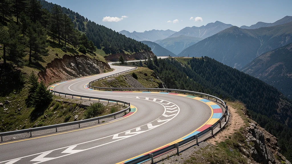 Vista panorámica del camino Collada de Toses con marcas viales innovadoras