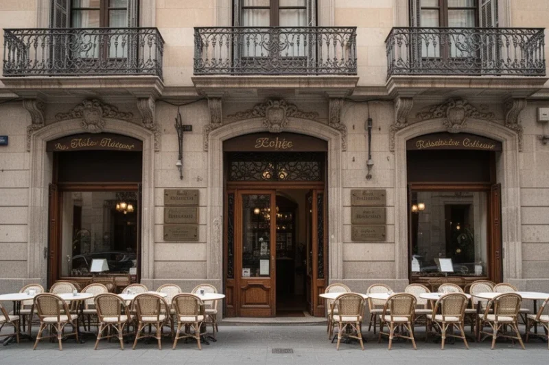 Fachada histórica de un restaurante emblemático en Barcelona