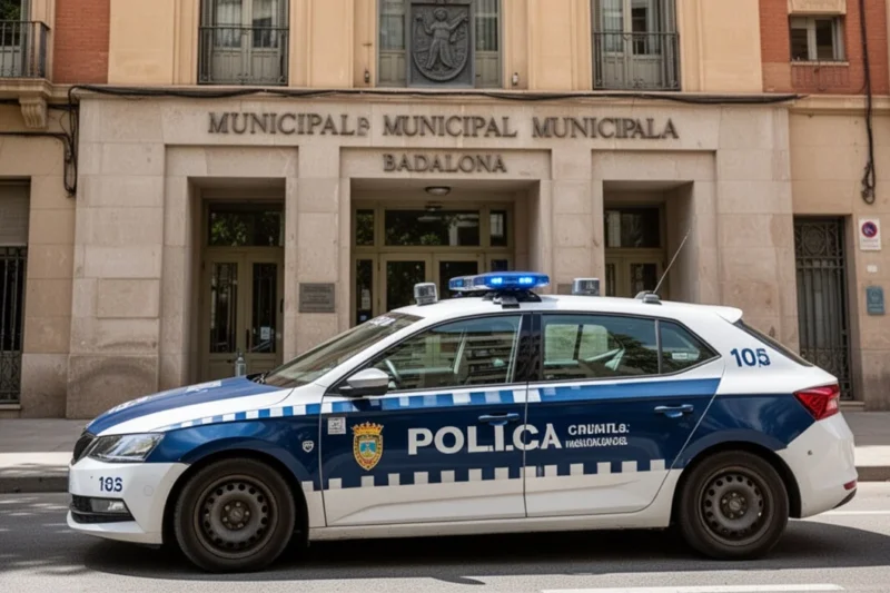 Edificio municipal en Badalona con coche patrulla estacionado