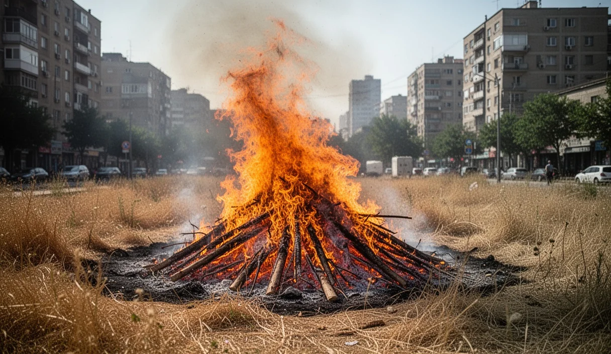 Hoguera rodeada de hierba seca durante una ola de calor