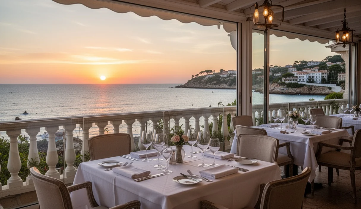 Historic exterior of Taverna del Mar located near Sant Pol beach