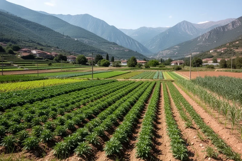 Vista panorámica de campos agrícolas en la Vall de Camprodon con diversos cultivos