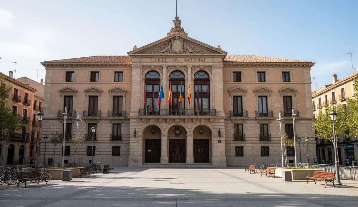 Edificio del Ayuntamiento de Lleida con espacios públicos alrededor
