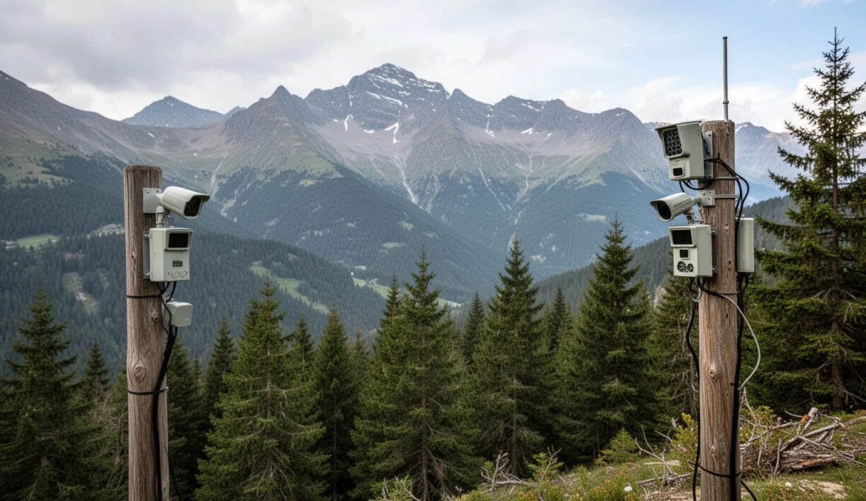 Camera traps set up in the Pyrenees mountains for wildlife monitoring