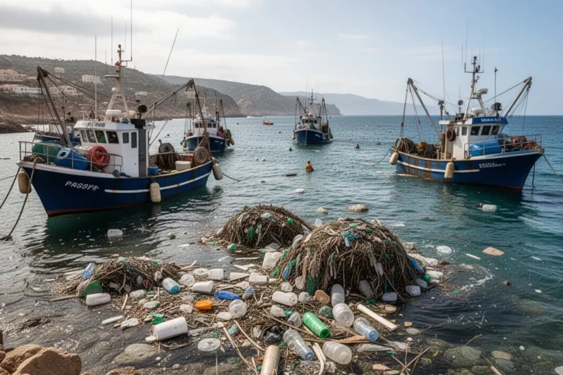 Barcos pesqueros recogiendo basura marina en Cataluña