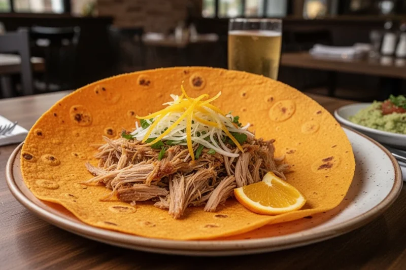 Tortilla Naranjito inspirada en el Mundial con cochinita pibil y naranja