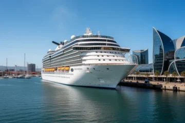 The Legend of the Seas docked at Malaga port showcasing its impressive size.