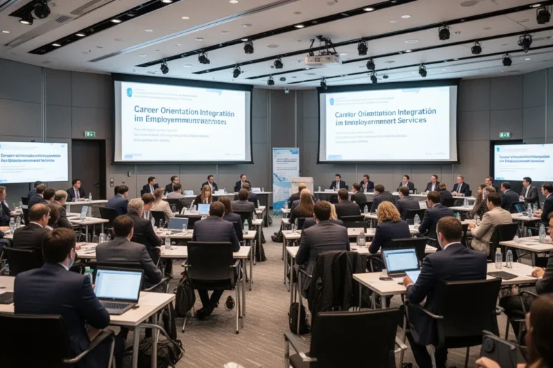 Sala moderna durante un congreso sobre orientación profesional