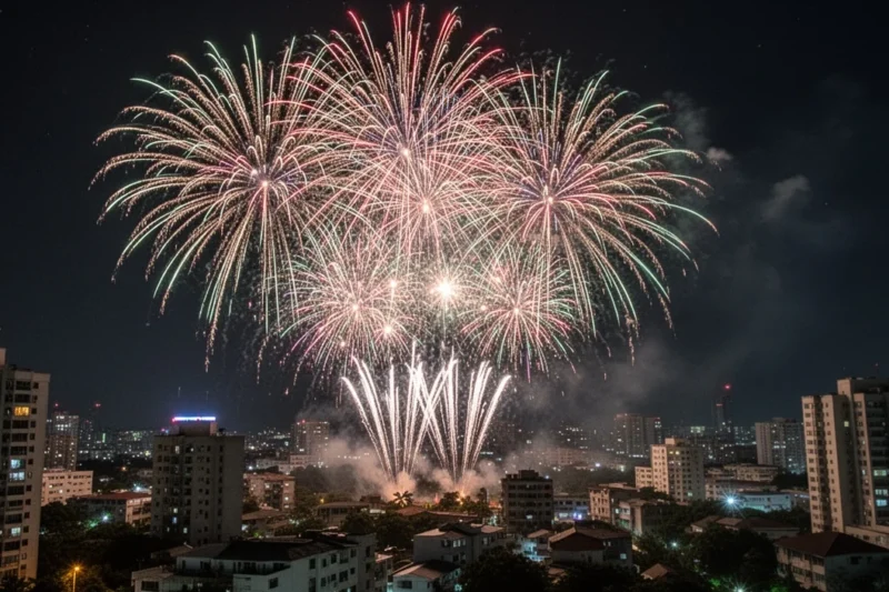 Fuegos artificiales iluminando el cielo nocturno durante la verbena