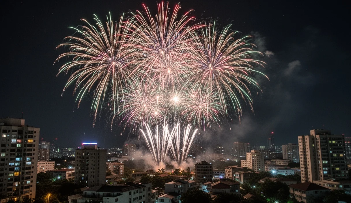 Fuegos artificiales iluminando el cielo nocturno durante la verbena
